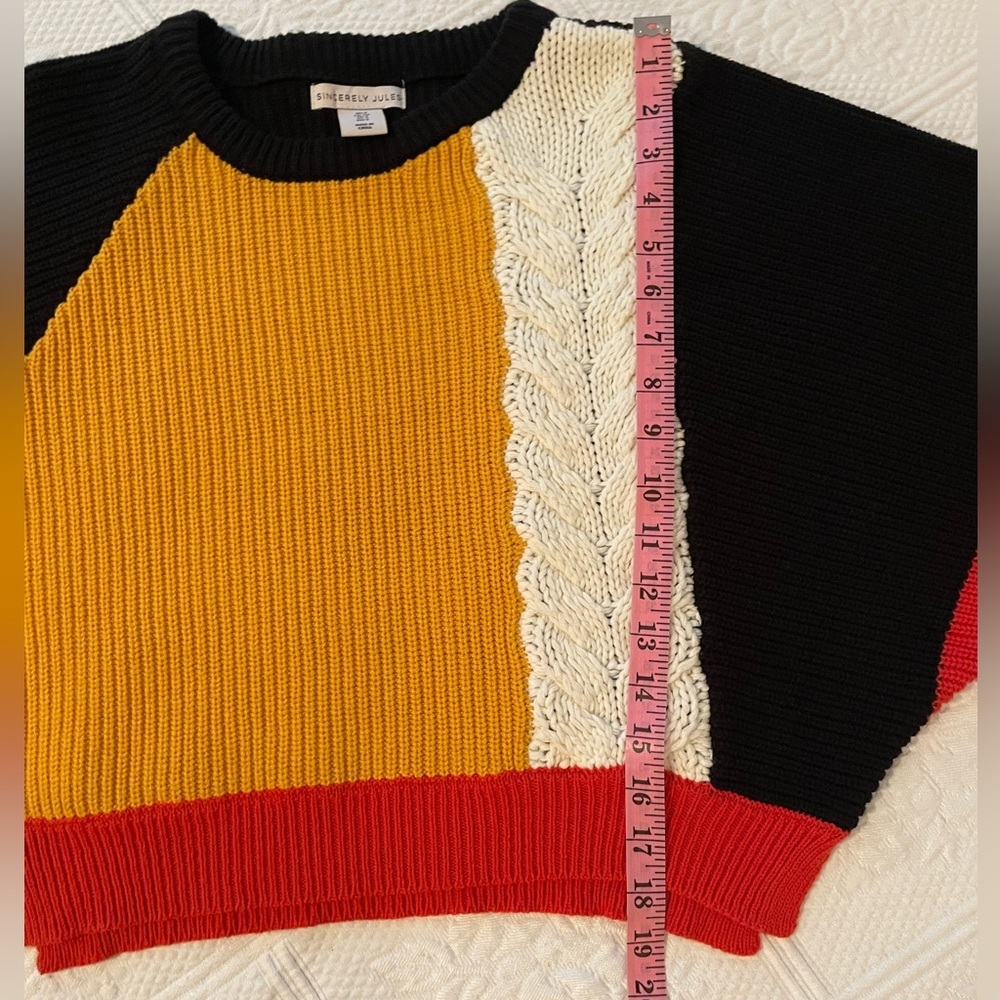 Sincerely Jules ColorBlock Cropped Sweater Black Yellow Orange Cream Small - Picture 11 of 12
